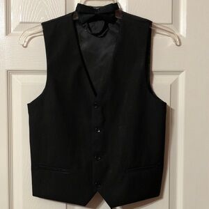 Tazio Italy Black Formal Tuxedo Vest with Satin Bow Tie